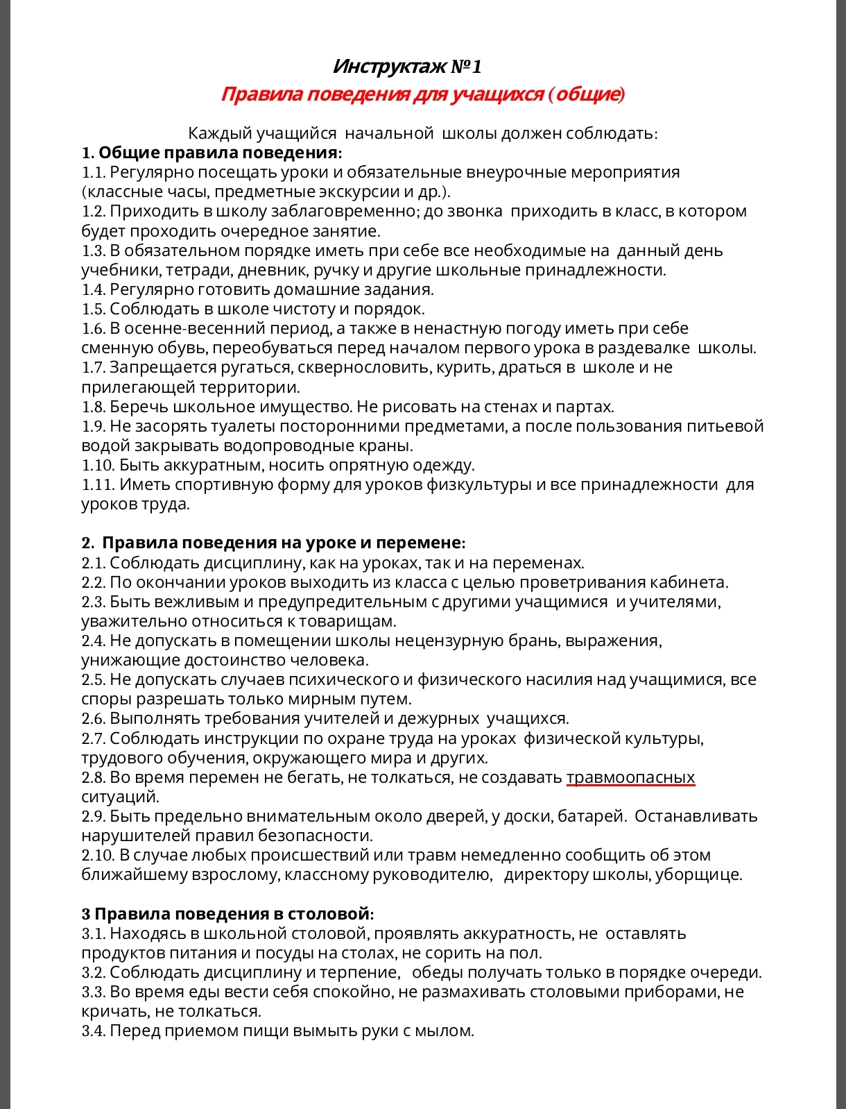 Инструктаж по технике безопасности 