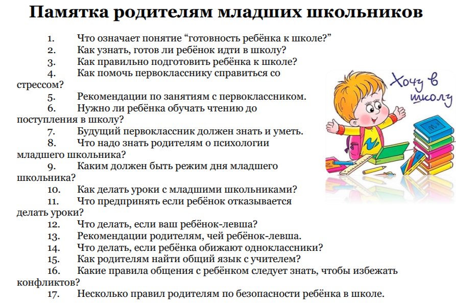 Памятка родителям младших школьников